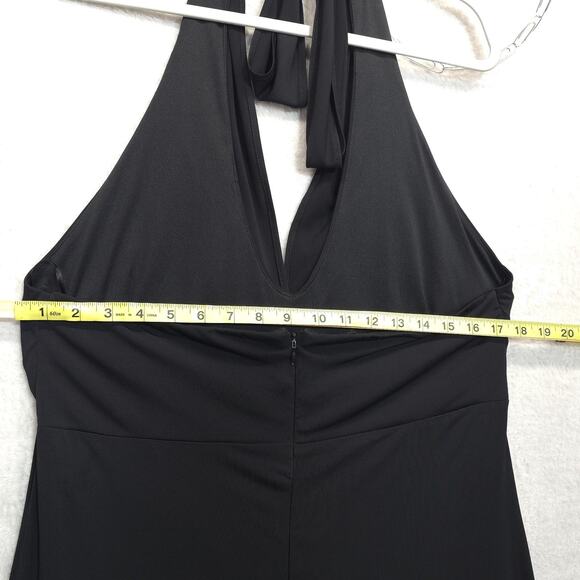 Z Studio Halter Dress Babydoll Embellished Open Back Deep V Neck Women 16 Black - Picture 8 of 15